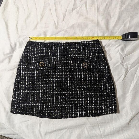 Black & White Tweed Mini Skirt with Gold Button Pocket Detail - Picture 3 of 5